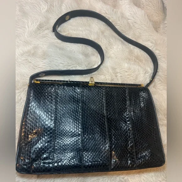 Vintage CORET Snakeskin Panel Leather Handbag | Made in Canada 🐍 - Picture 3 of 10